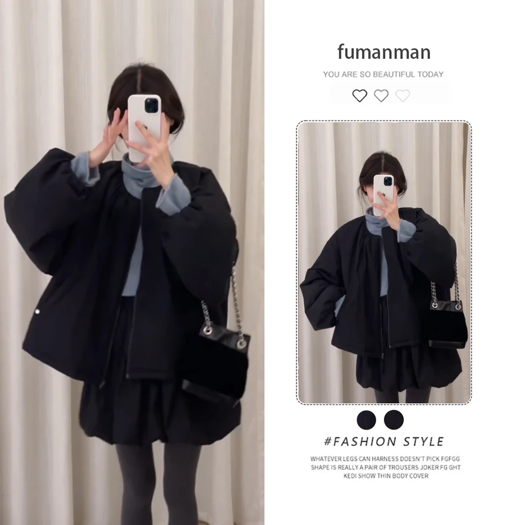 2025韩系新款整套洋气氛围感宽松短款圆领外套搭配百搭短裙三件套