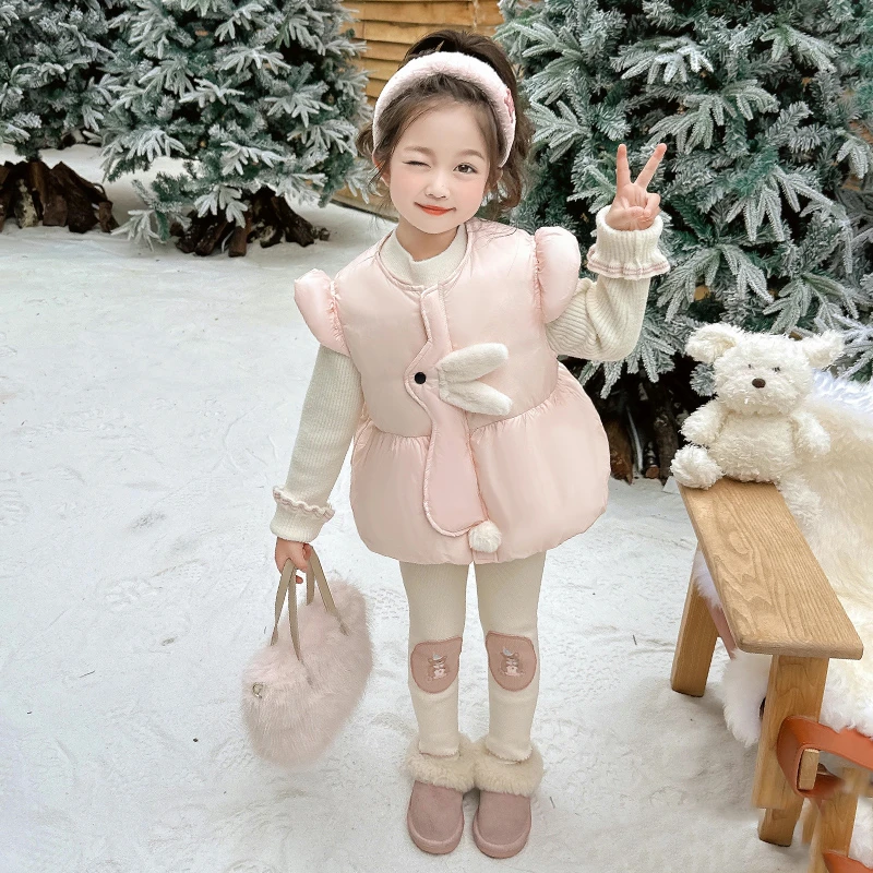 女童网红棉马甲打底裤毛衣三件套2025新款女宝宝洋气儿童时髦套装