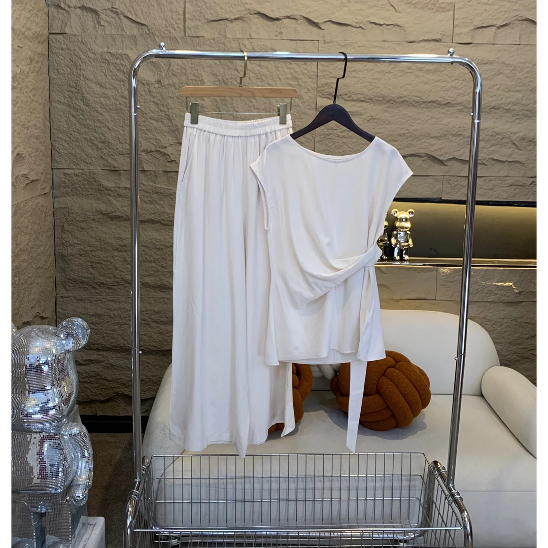 气质无袖绑带套头小衫+松紧腰灯笼阔腿裤休闲裤套装7250