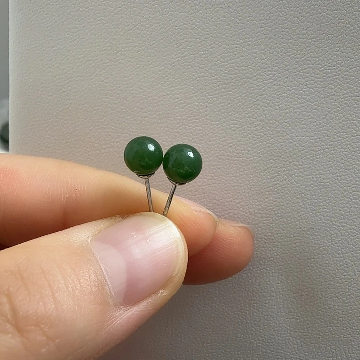 和田玉银S925镶嵌耳饰