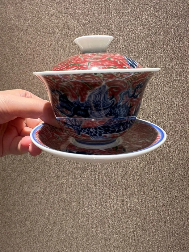 青花手工釉里红小盖碗 容量100Cc 全品（首发）