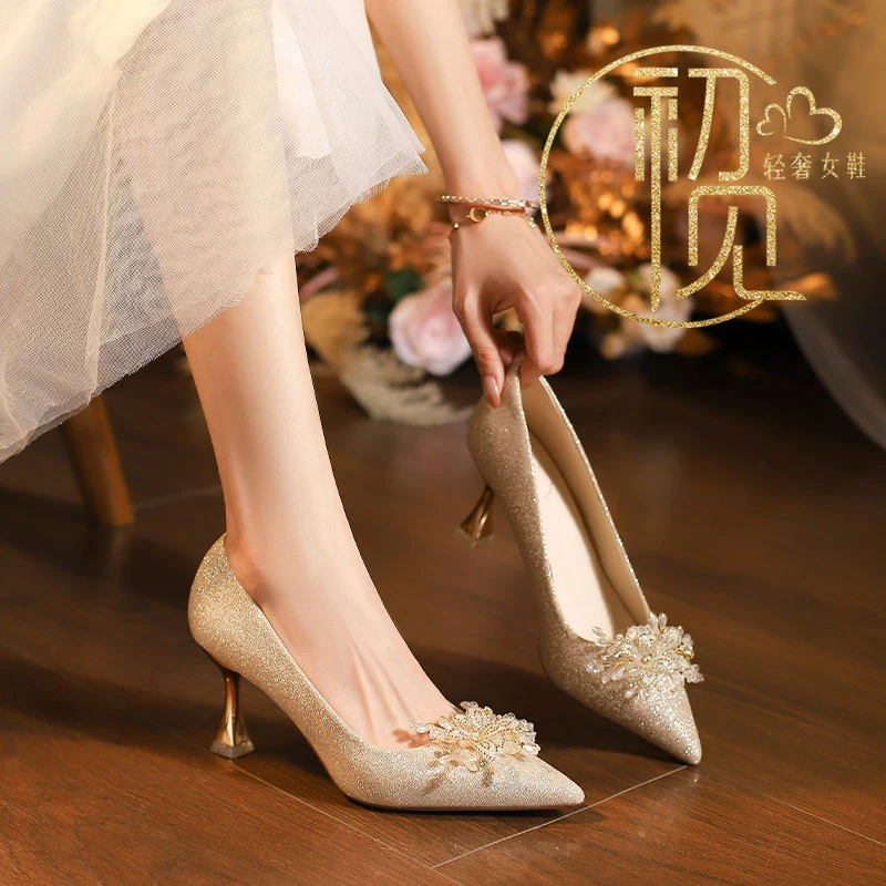 法式酒杯跟不累脚高跟鞋日常百搭伴娘鞋2025新款主纱秀禾两穿婚鞋