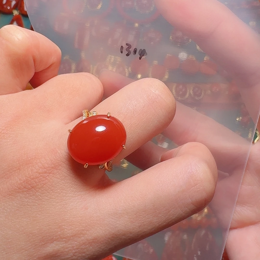 南红玛瑙银S925镶嵌戒指