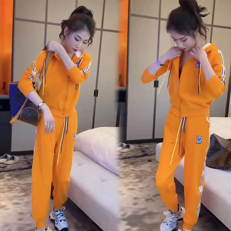 休闲运动服套装女春秋新款外套时尚韩版宽松小裤学生跑步两件套