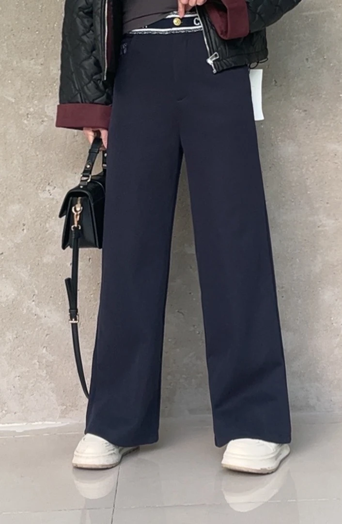 秋冬季新款字母高腰弹力直筒阔腿休闲裤95101