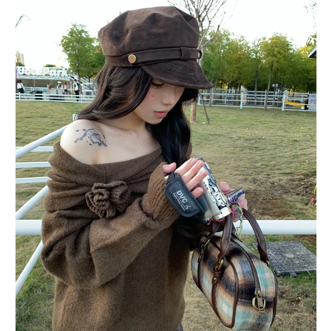 NECY【楠楠专属】焦糖可可棕多种穿法软糯毛衣复古设计感