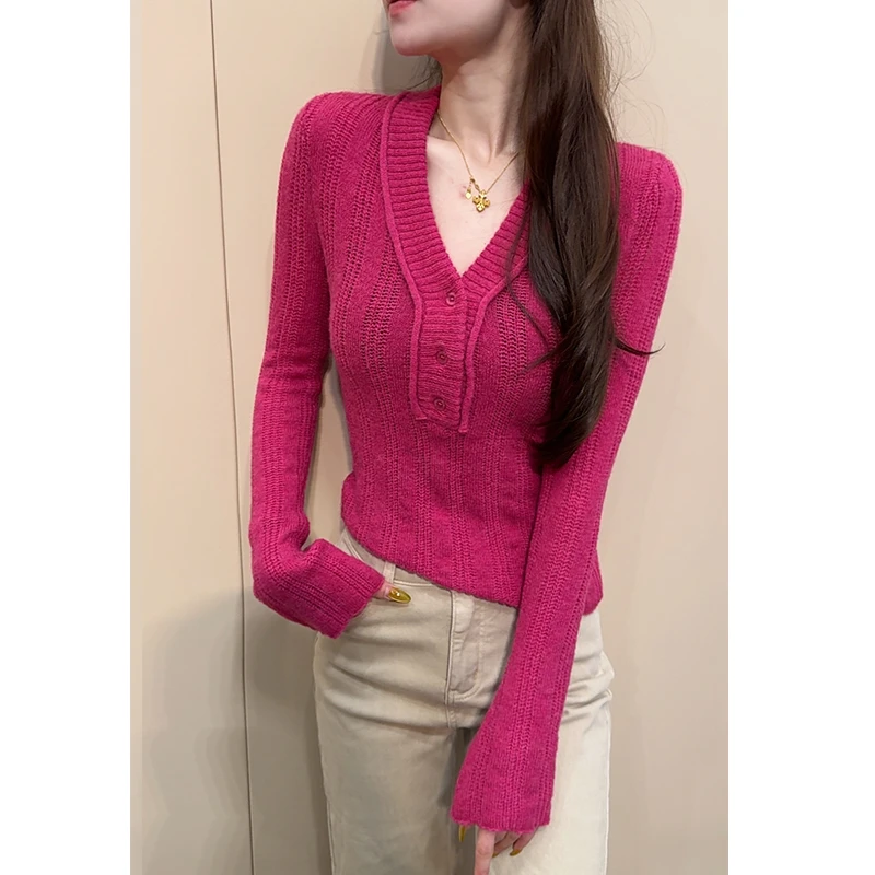 2026春节【小雨跨年福利】高级性感显身材刺绣毛衣女秋冬低领修身