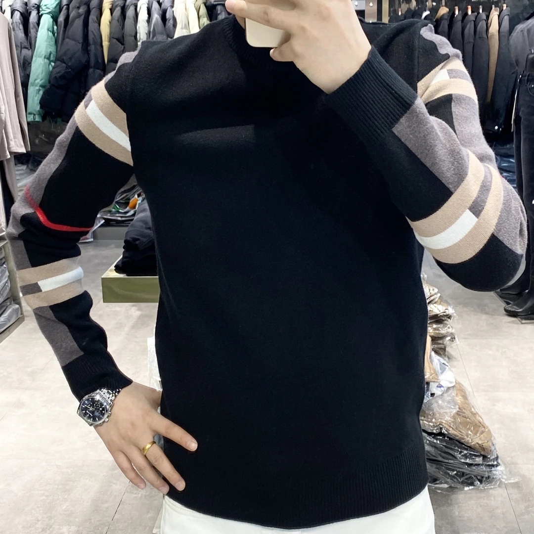 时尚爆款秋冬圆领长袖男士毛衣修身针织打底衫潮流百搭加厚保暖潮