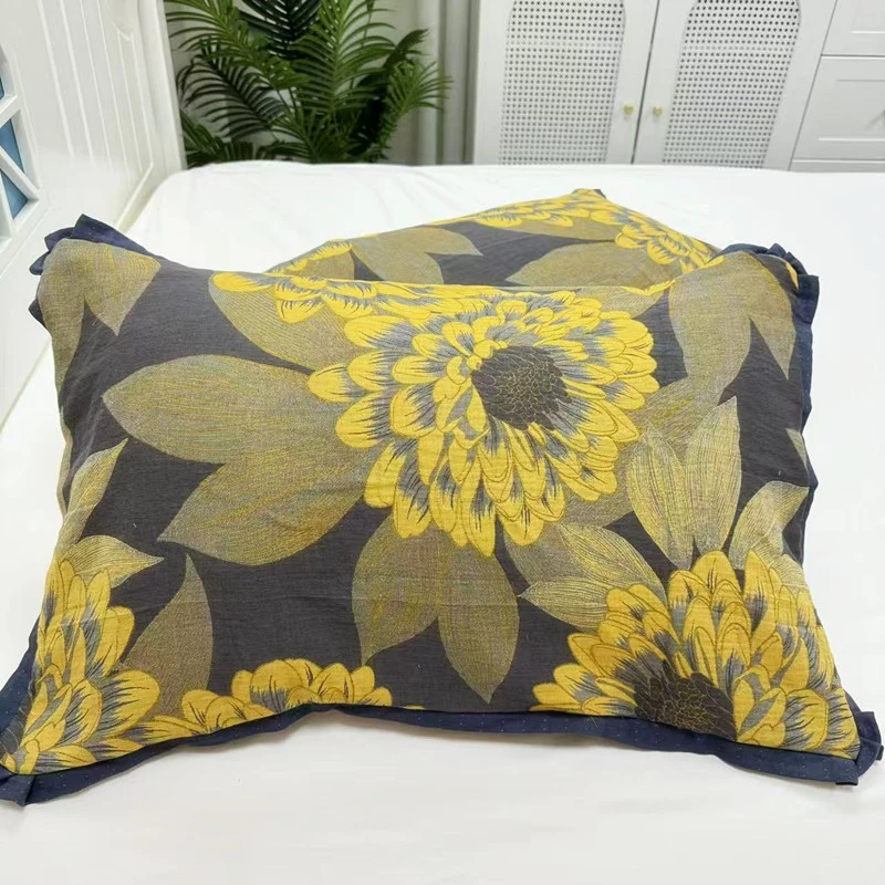 【金菊映秋 枕套】48x74厘米 精梳棉双层纱 柔软 透气 纯棉枕套一对