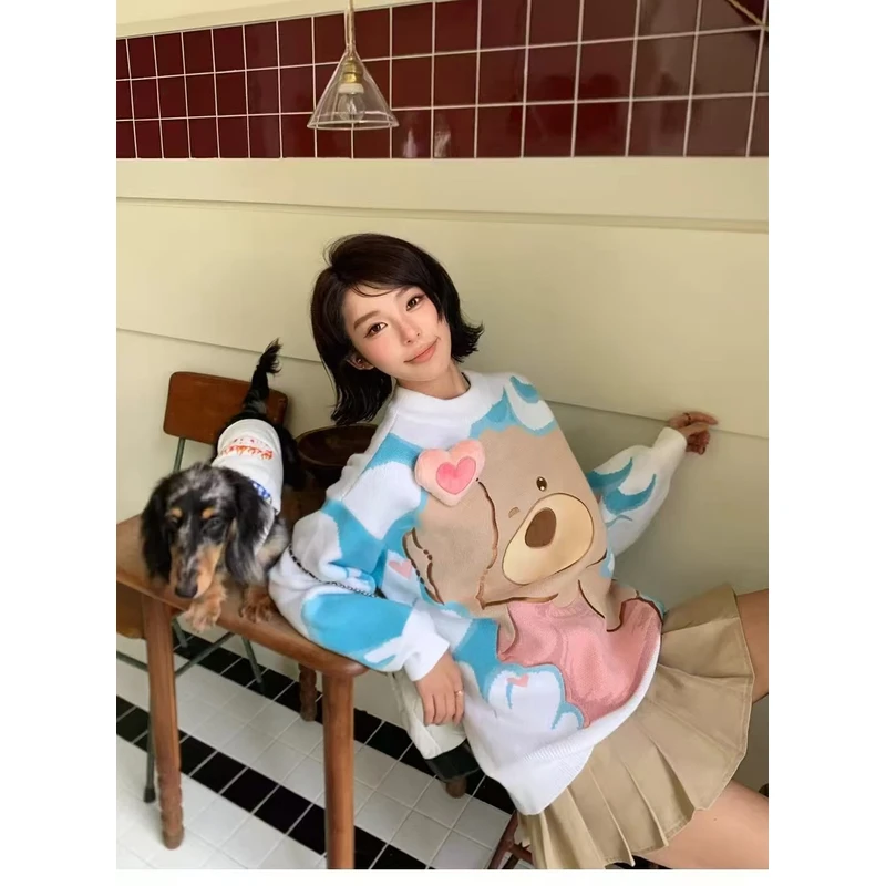 毛衣女云朵星空小熊上衣2025秋季新款