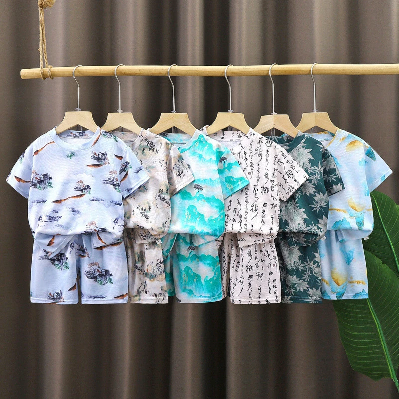 童泰【断码】儿童国风套装夏季新款男女童短袖短裤宝宝短袖两