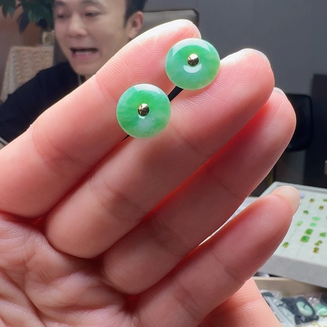 翡翠18K金镶嵌耳饰多样性发货其一