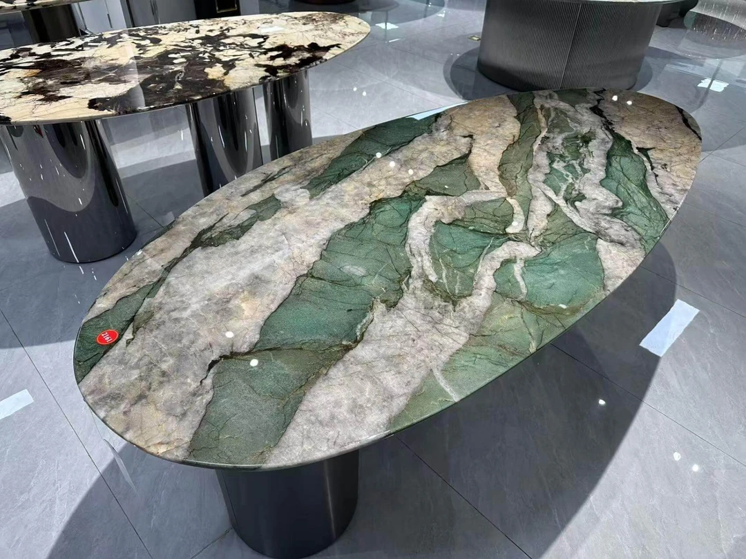 百达翡翠天然大理石餐桌奢石水滴形轻奢餐台客厅家用高端别墅