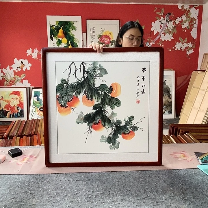 国画手写手绘带框包邮国画作品62✖️62