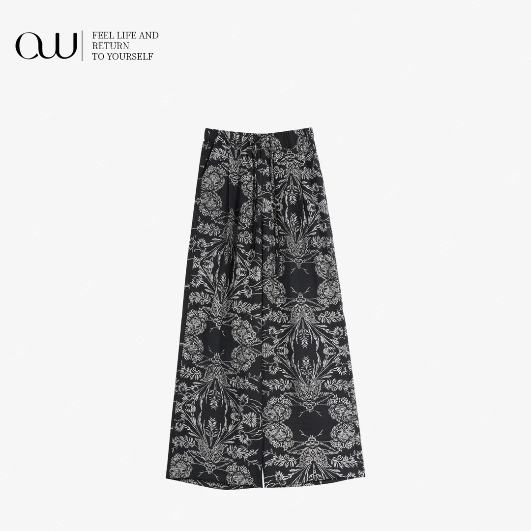 【老白不白】夏季薄款满印高腰老钱风阔腿民族风休闲裤OW252PX031C