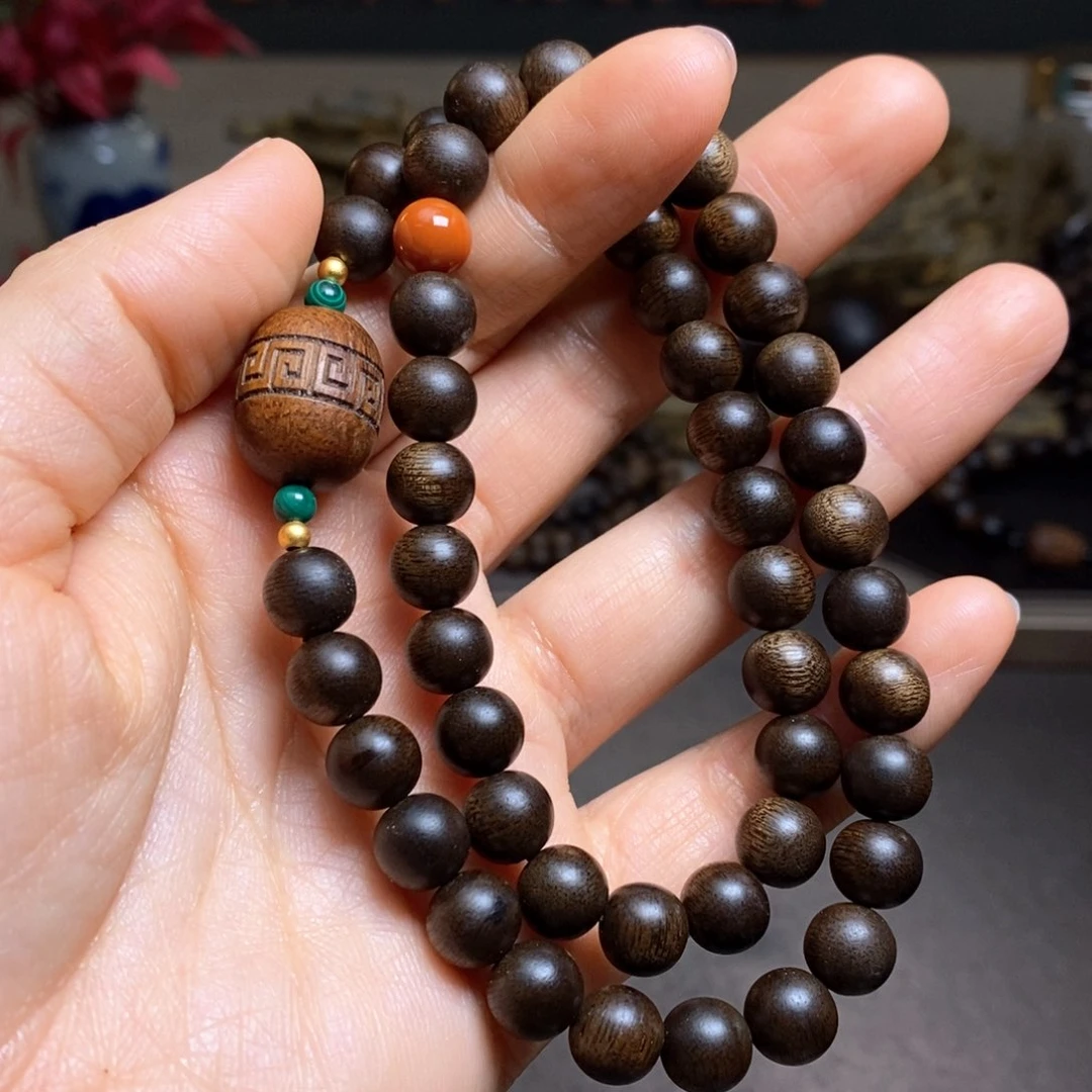 沉香手串越南芽庄紫棋0.8设计➕富森红土沉香木雕设计