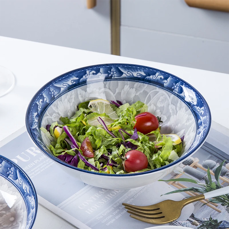 8个装7英寸青花瓷大号家用面碗釉下彩餐具