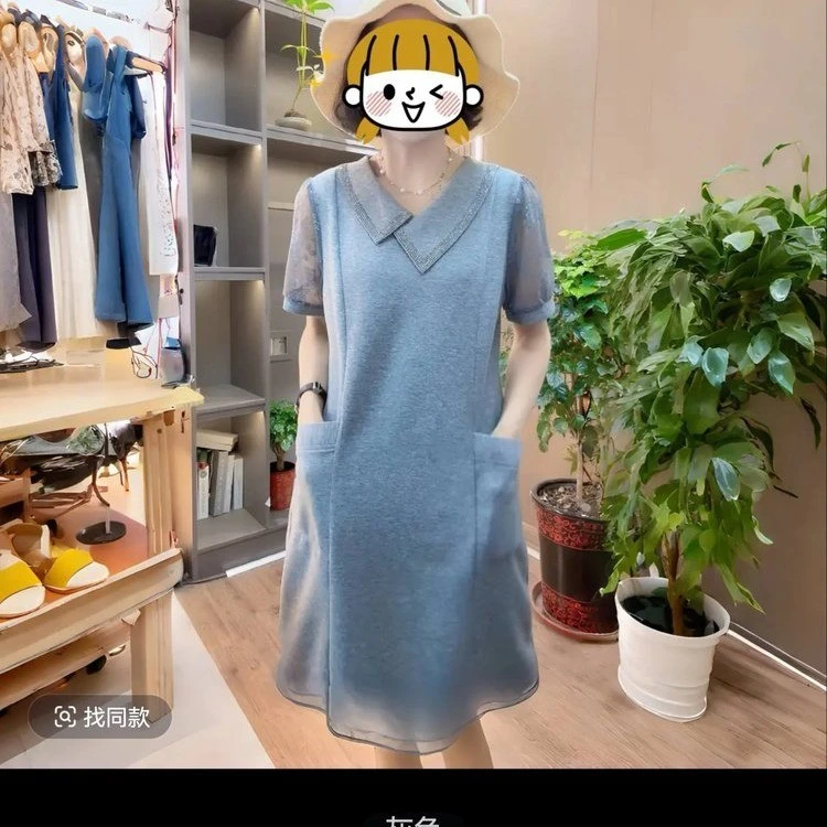 法式翻领短袖连衣裙女2025年夏季新款时尚洋气设计感显瘦休闲裙子