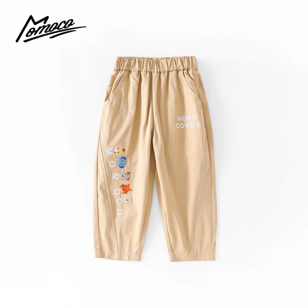 MOMOCO2025款春季男童绣花时尚小动物棉布裤77130354011