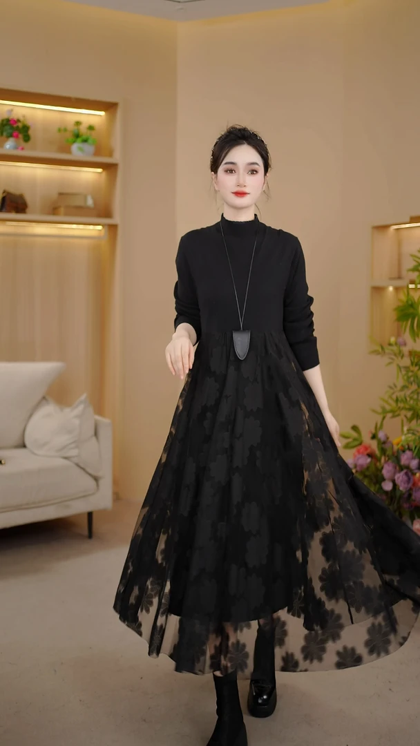 毛衣大摆裙 蕾丝打底裙内搭裙百搭实用好搭配洋气针织时尚长裙子