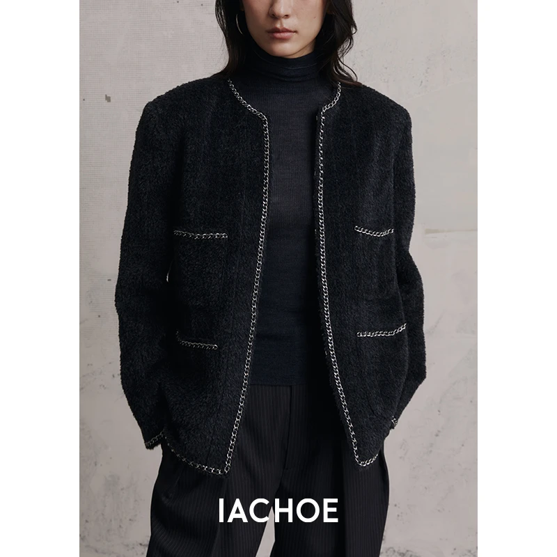 IACHOE小香风高贵气质苏丽冬季毛呢外套3471566003短款