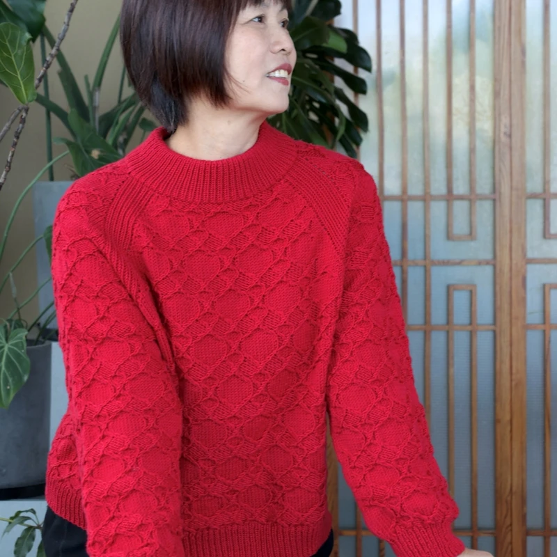 蜂巢-从上往下织的立体花套衫