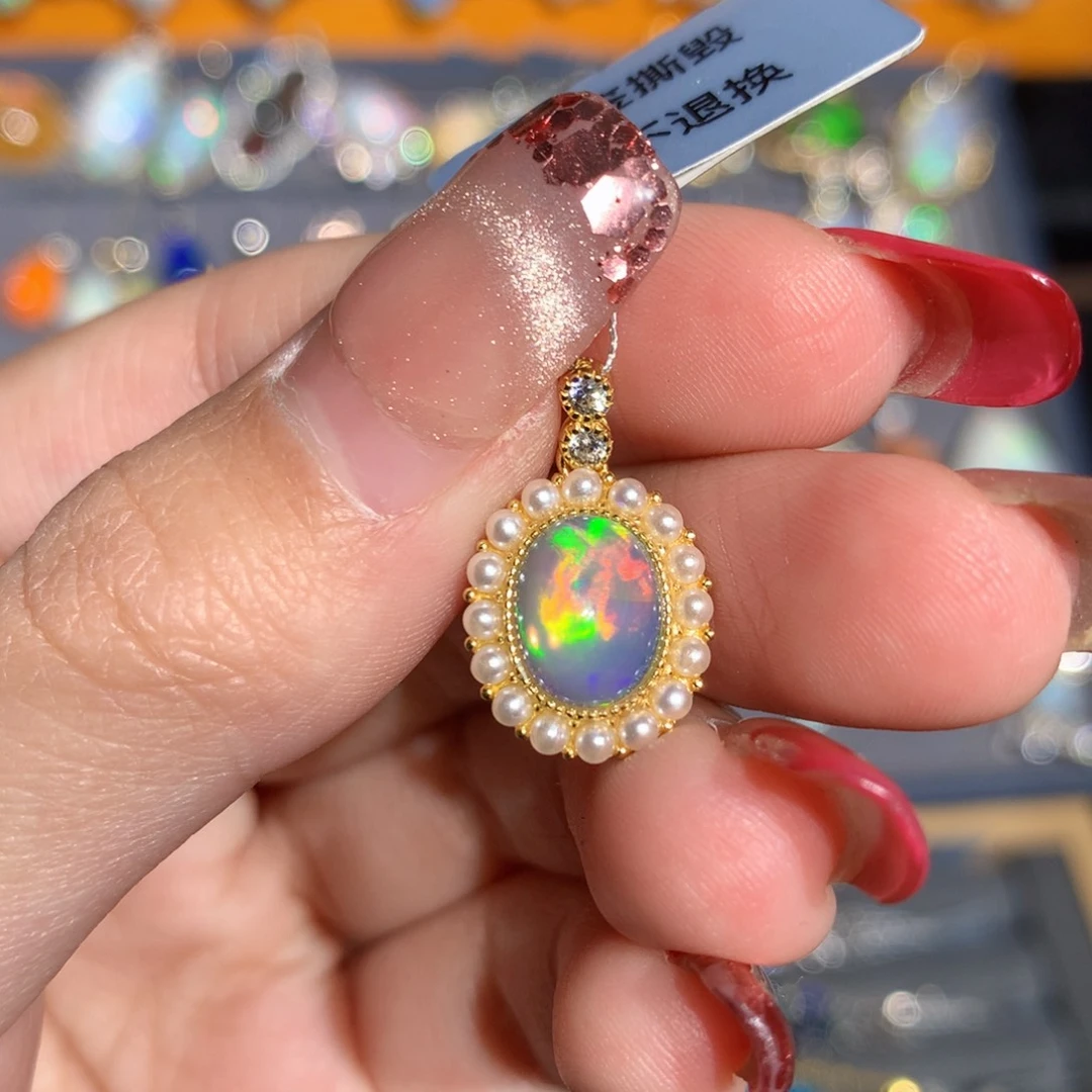 银S925镶嵌欧泊欧泊吊坠y