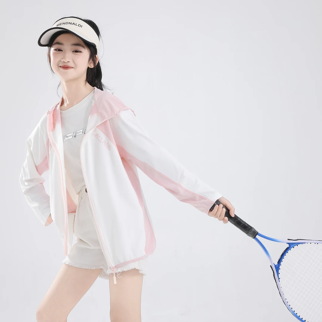 女童夏季宽松透气防晒服防紫外线休闲风中性男童连帽清凉拉链外套