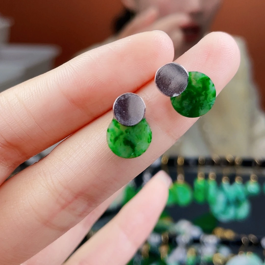 翡翠银S925镶嵌耳饰饰品