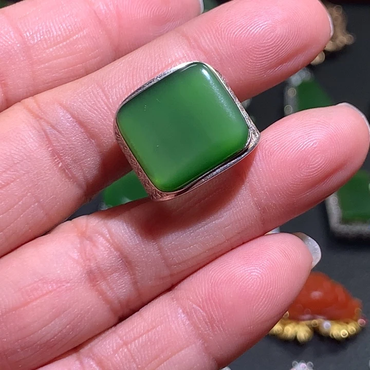 和田玉戒指银S925镶嵌刹**华