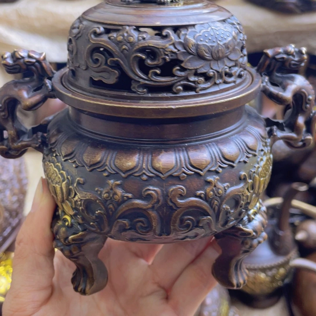 原矿风磨铜熏香炉