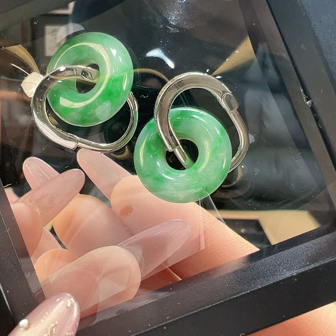 翡翠耳饰银S925镶嵌耳环34