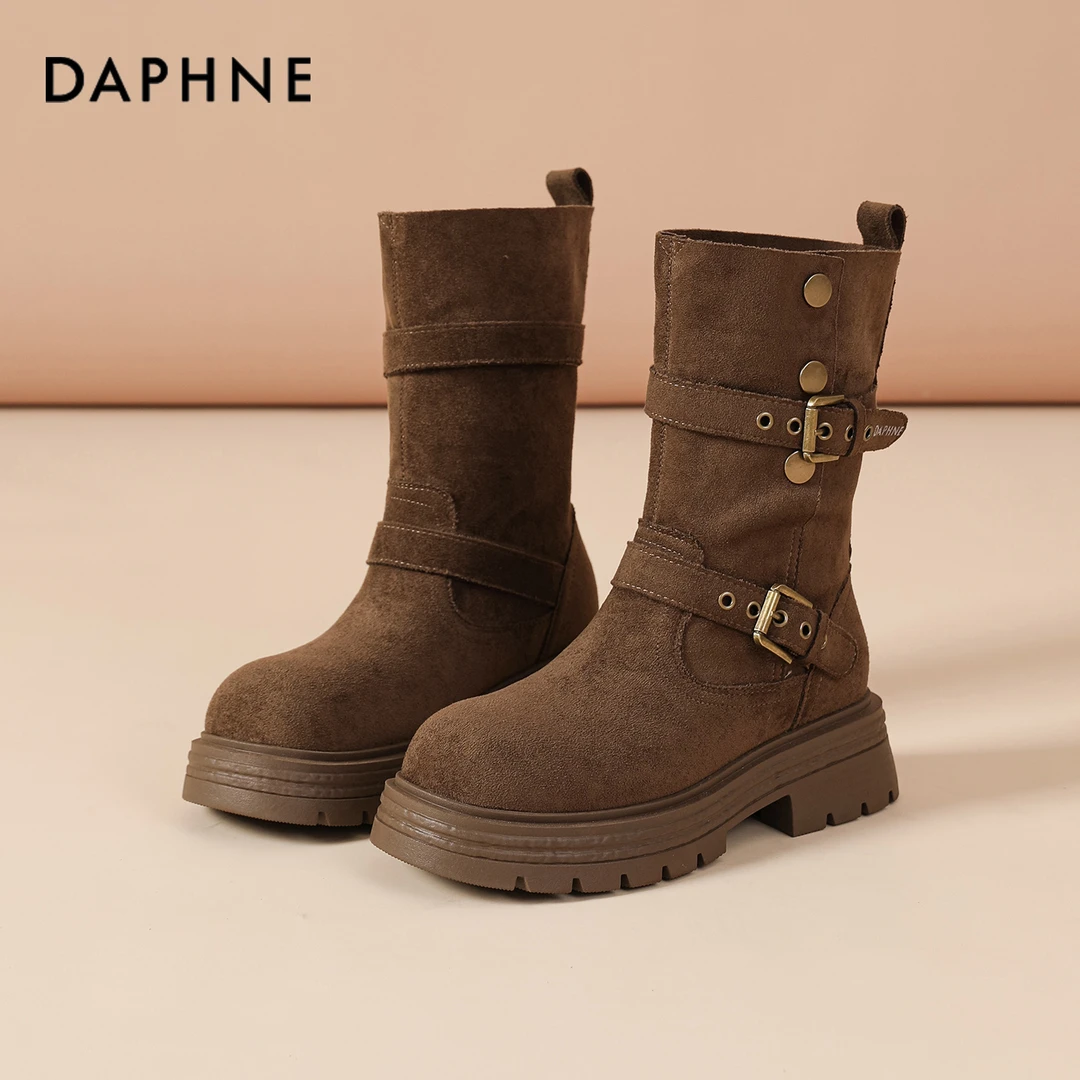 达芙妮马丁靴子女2025新款爆款冬季短靴加绒保暖雪地靴骑士靴中筒