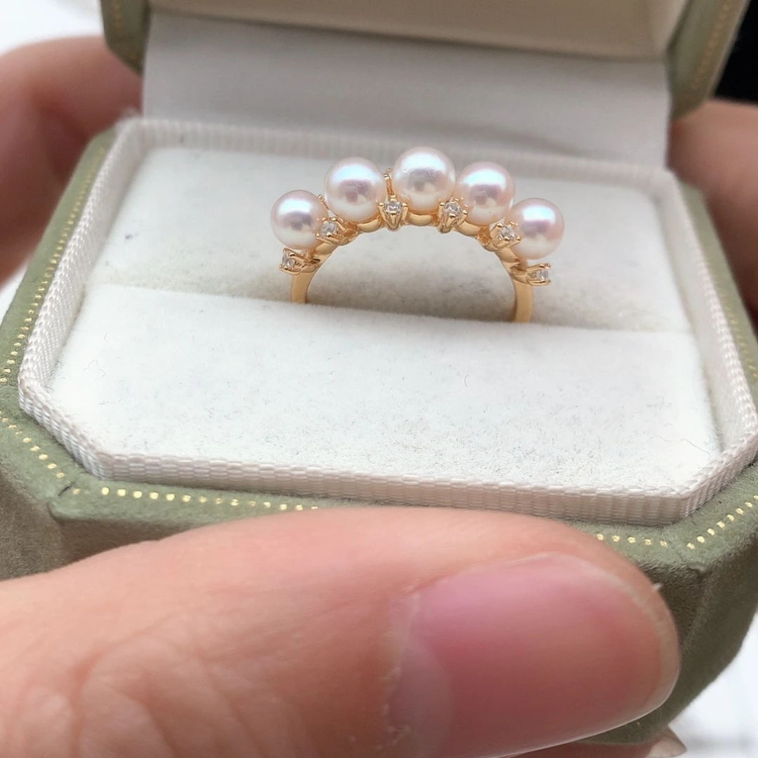 淡水珍珠4.5-5mm ak极光排戒银S925镶嵌