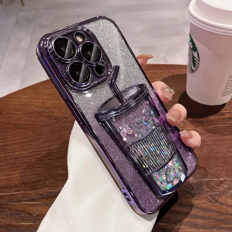 兰知春序iPhone16电镀流沙创意杯子适用苹果15promax手机壳14全包