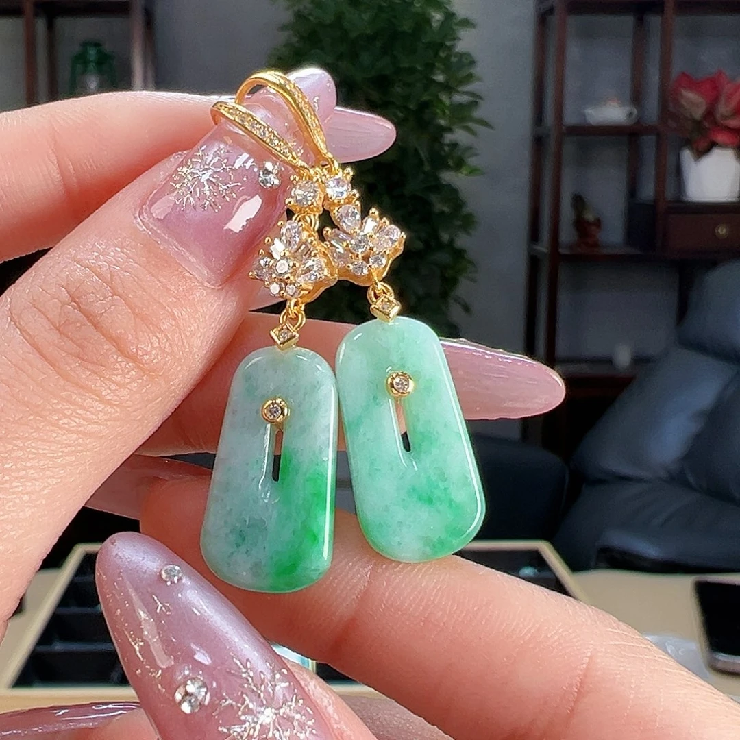 翡翠耳饰银S925镶嵌耳环62