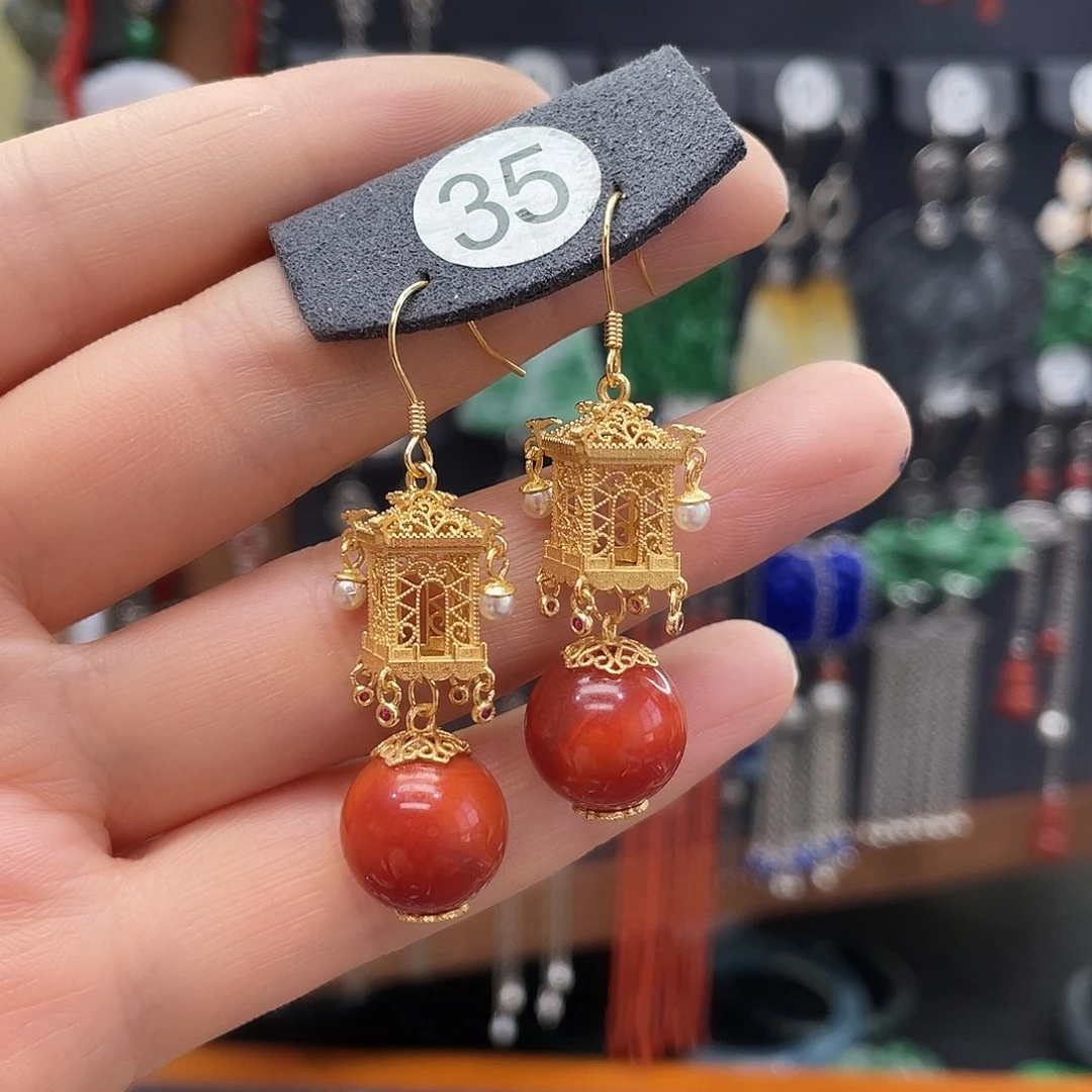 南红玛瑙耳饰银S925镶嵌蓉***坊Cvghhhhj