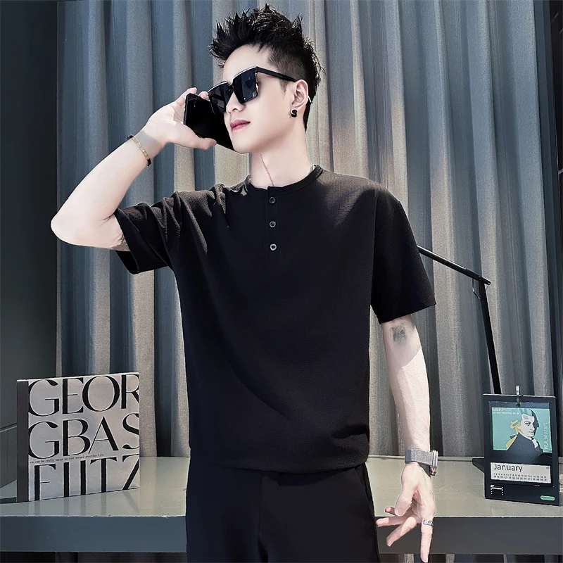 男士短袖t恤夏季2025新款网红洋气炸街男装衣服潮牌百搭圆领半袖