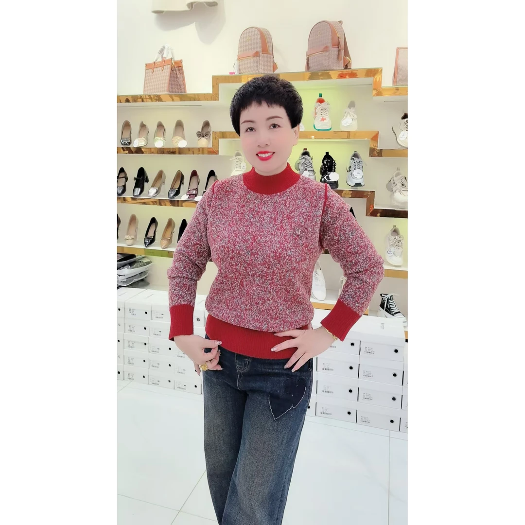 7161-008 开衫时尚中老年女装长袖女装拼接针织衫条纹毛衣