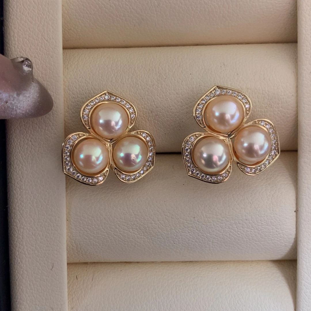 海水珍珠耳饰银S925镶嵌