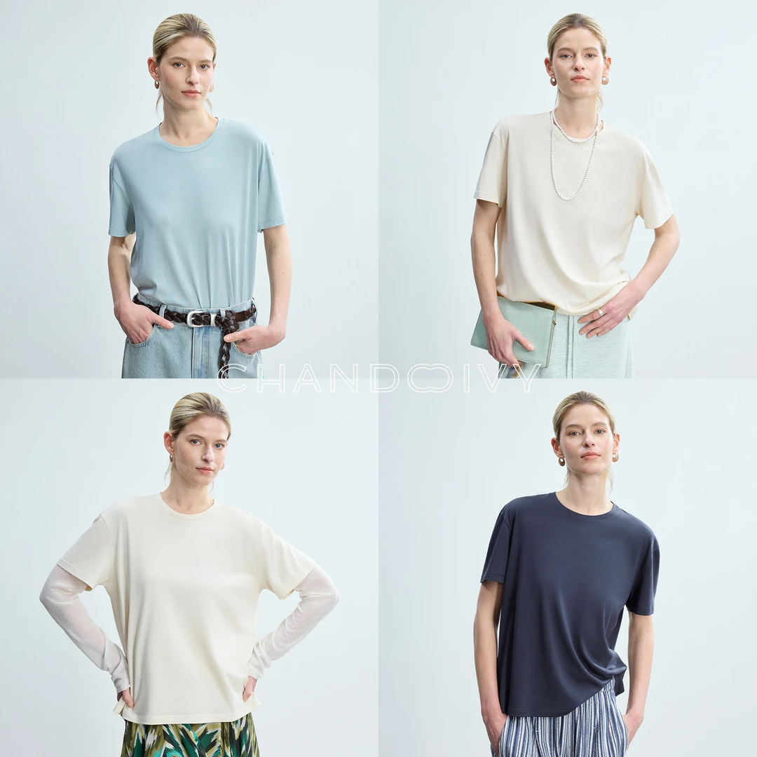 CHANDOOIVY轻呼吸0压感莫代尔/经典休闲轻盈裸感短袖T恤