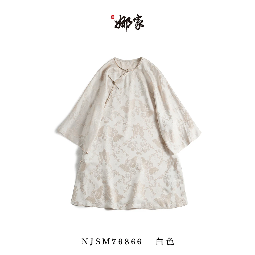 娜家-国风白色偏开姐姐服上衣NJSM（76866）新中式宽松中国风