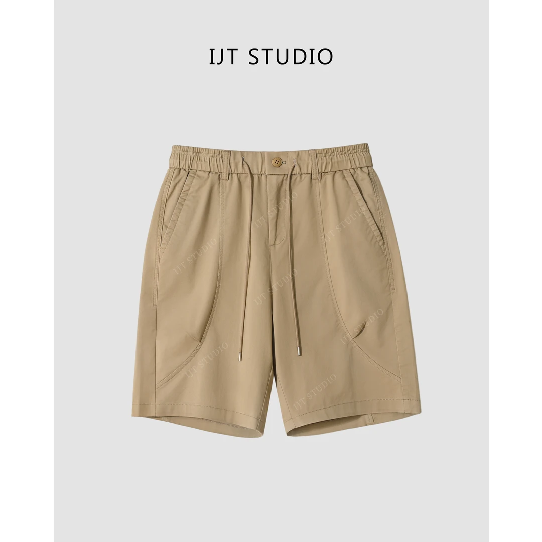 IJT studio休闲百搭纯色简约松紧腰抽绳休闲短裤6875