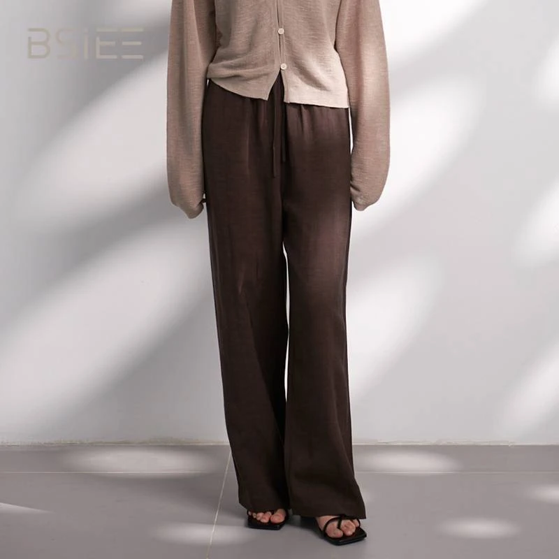 BSiEE本涩抽绳拼缝面料裤时尚休闲百搭简约