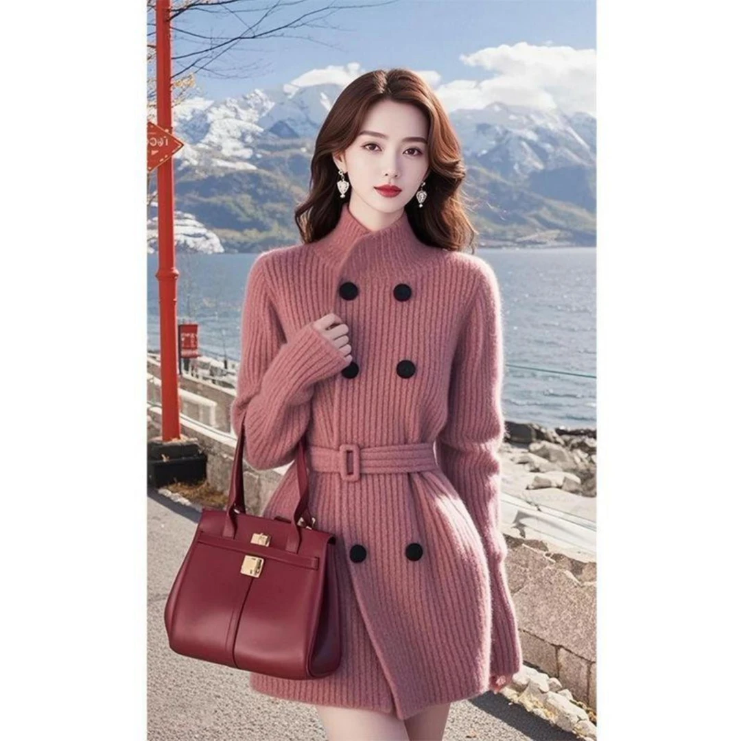 2025年冬季高级感气质独特毛衣外套韩系穿搭新款时尚收腰针织开衫