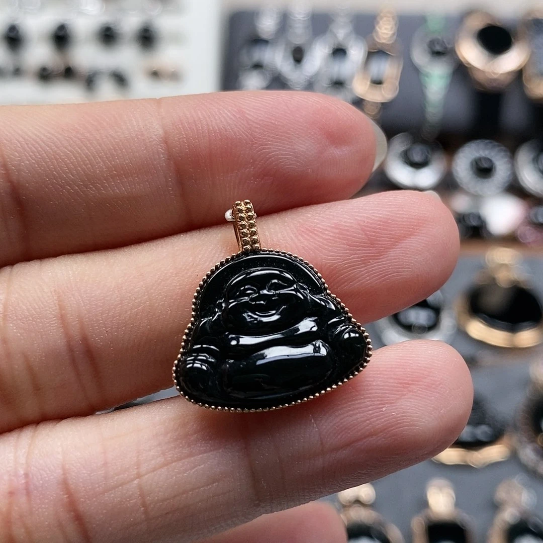 翡翠18K金镶嵌颈饰佛公