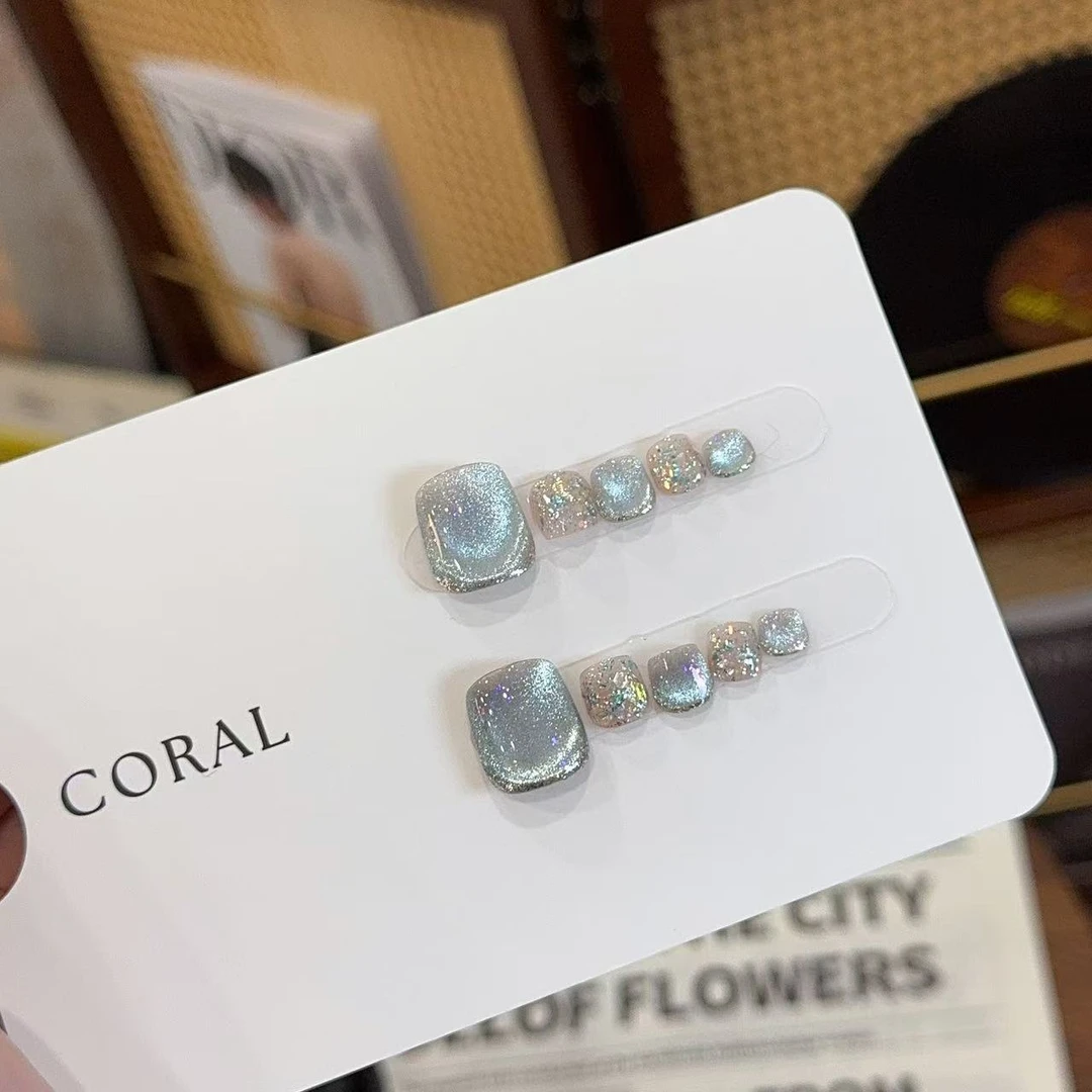 【粼夏脚甲】 珊瑚纪美甲穿戴甲夏日爆闪显白脚指甲-20片