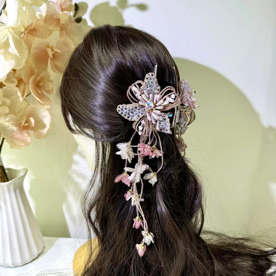 【莫奈海之星】蝶雨花系列花朵抓夹小众设计气质高级感日常款