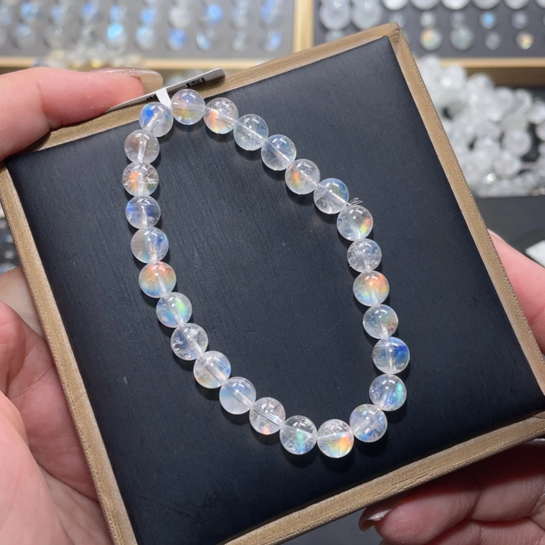 S***Y未镶嵌手链长石马岛幻彩月光石手链7.4mm