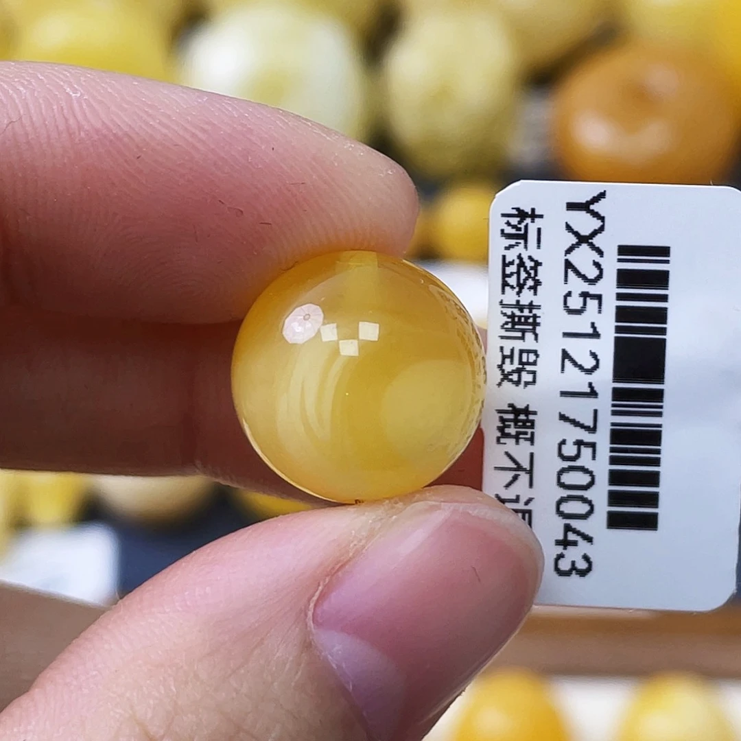 蜜蜡未镶嵌珠宝奇石14.3mm橘金拉丝飘花半山水